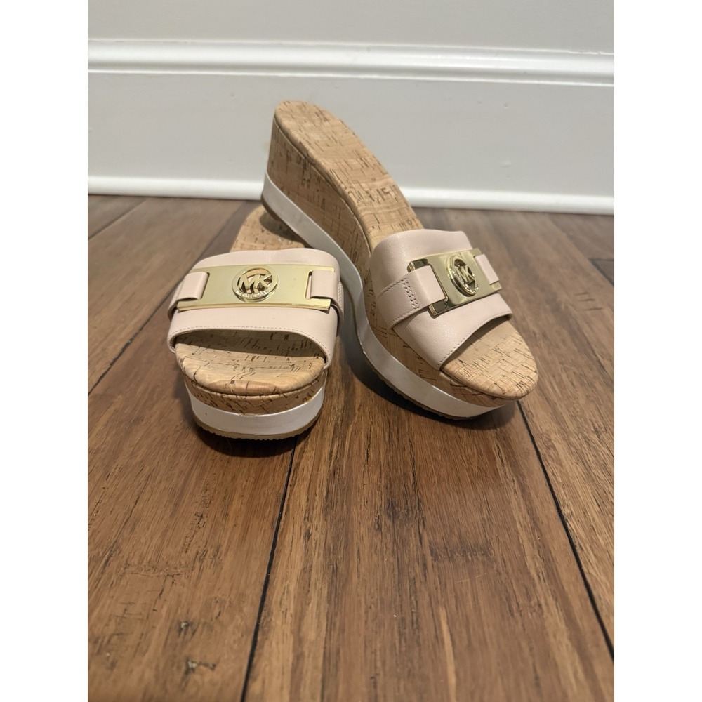 Michael Kors Womens MK Warren Platform Cork Sandals Size 8.5 Blush Pink Gold